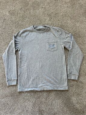 Vineyard Vines Youth L Pocket Tee Grey Blue Whale Graphic Logo Long Sleeve